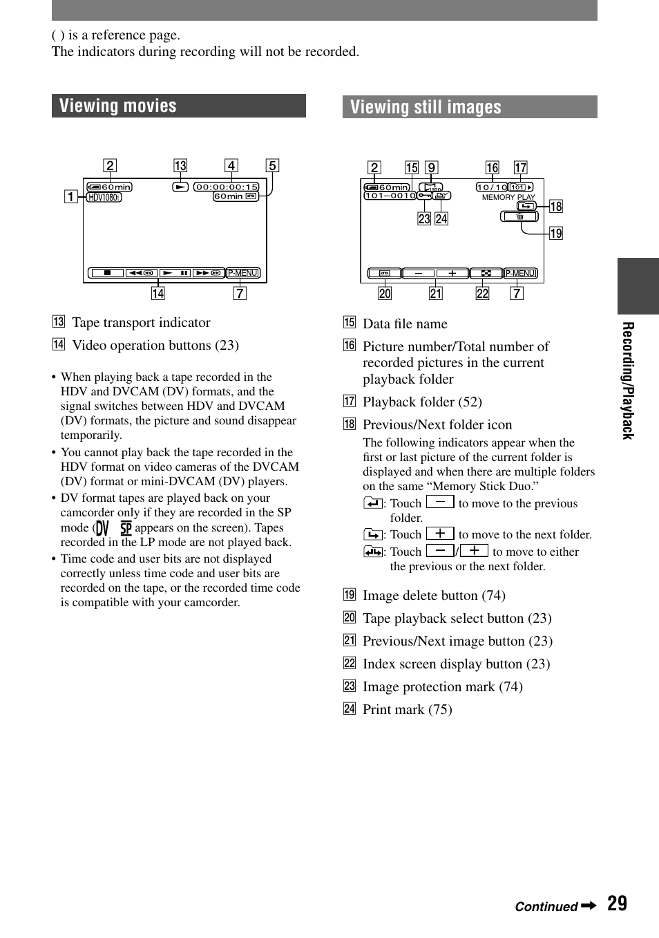 Viewing movies, Viewing still images | Sony HVR-A1N User Manual | Page 29 / 128