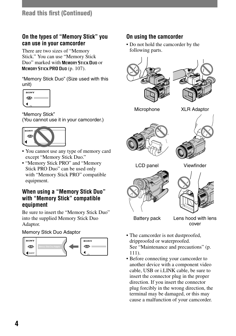 Read this ﬁrst (continued) | Sony HVR-A1N User Manual | Page 4 / 128