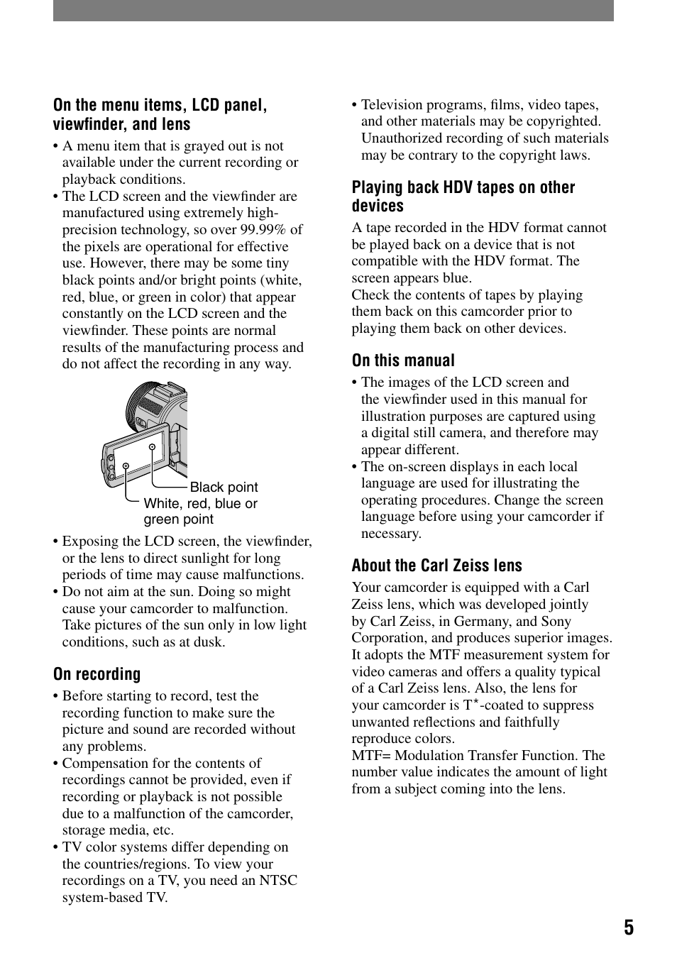 Sony HVR-A1N User Manual | Page 5 / 128