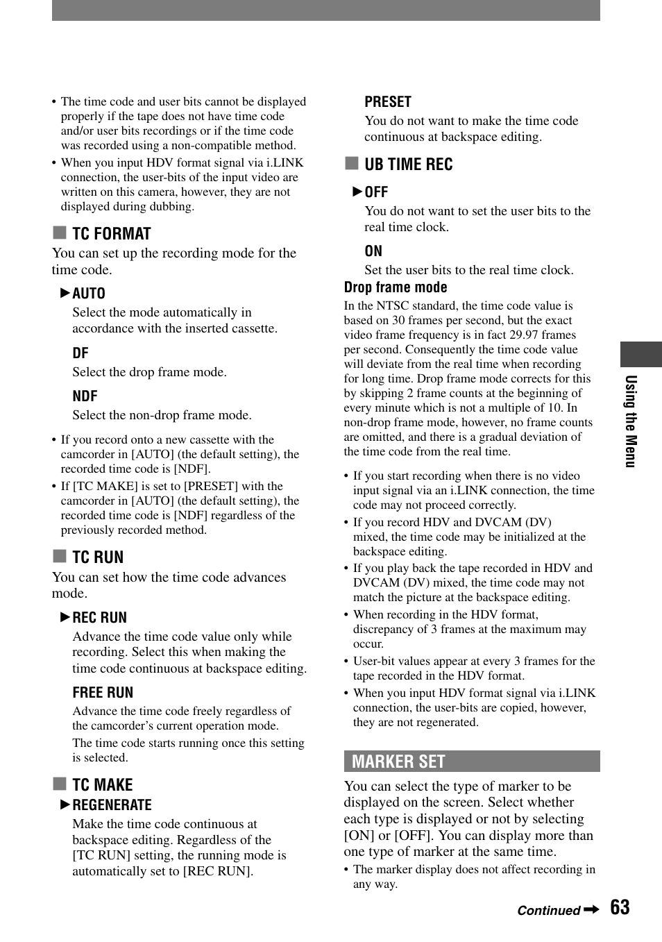 Marker set | Sony HVR-A1N User Manual | Page 63 / 128