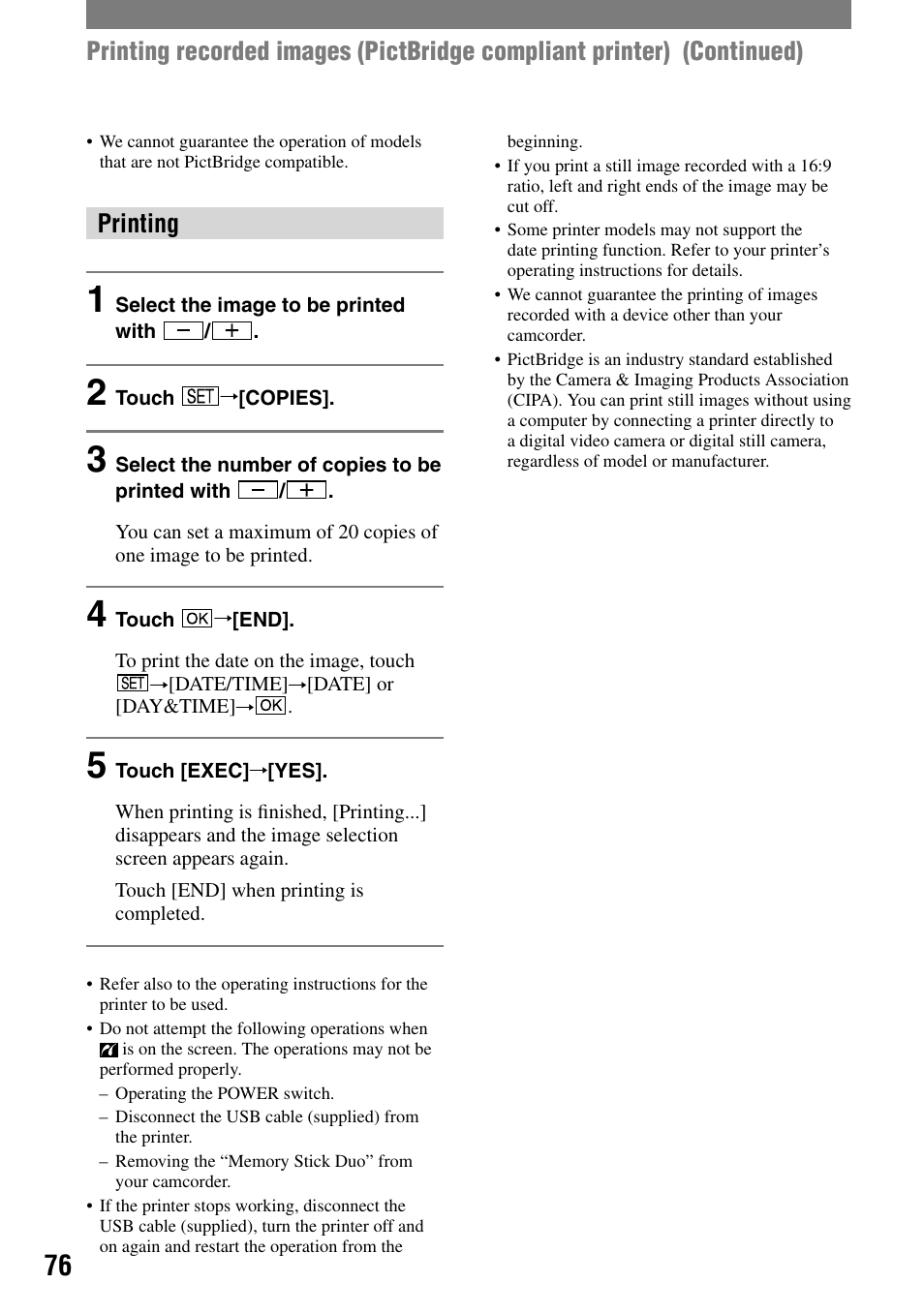 Printing | Sony HVR-A1N User Manual | Page 76 / 128