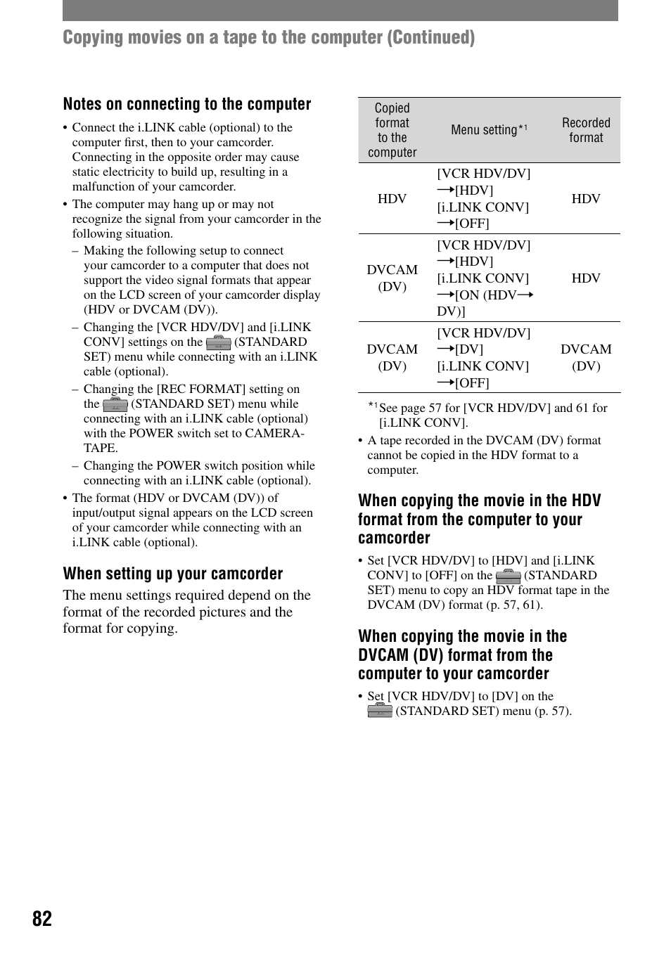 When setting up your camcorder | Sony HVR-A1N User Manual | Page 82 / 128