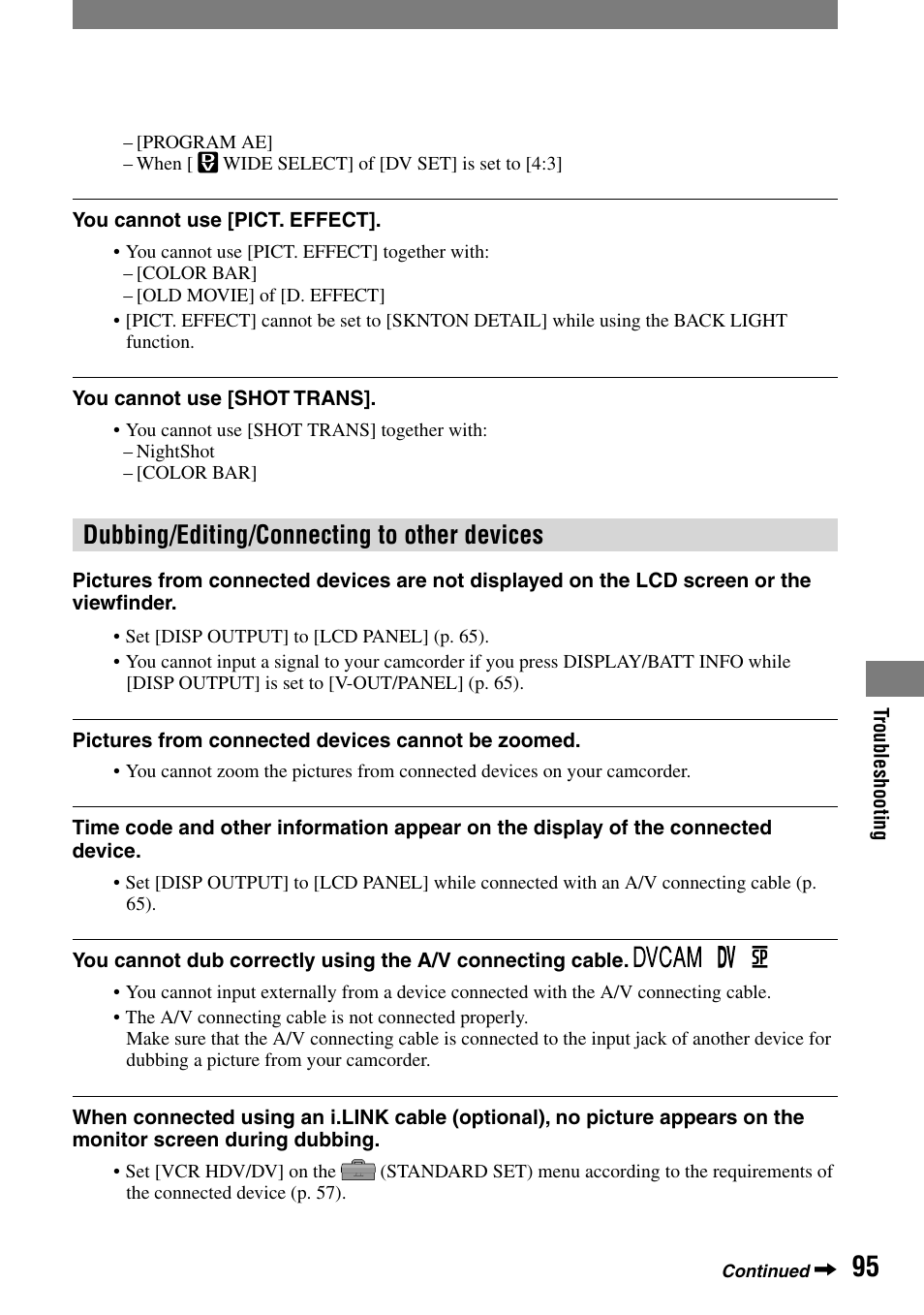 Dubbing/editing/connecting to other devices | Sony HVR-A1N User Manual | Page 95 / 128