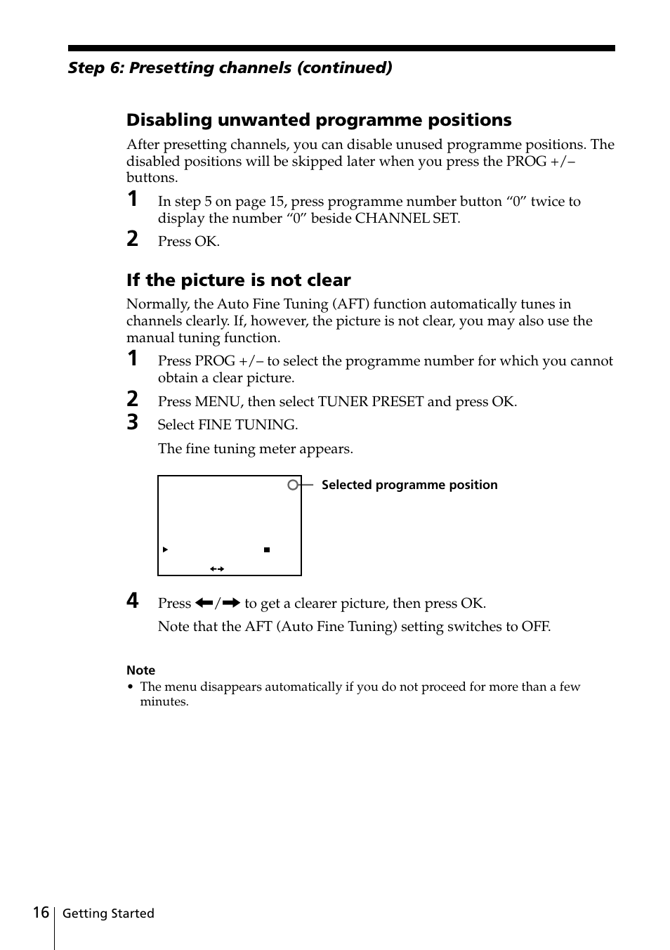 Disabling unwanted programme positions, If the picture is not clear, Step 6: presetting channels (continued) | Sony SLV-ED88ME User Manual | Page 16 / 60