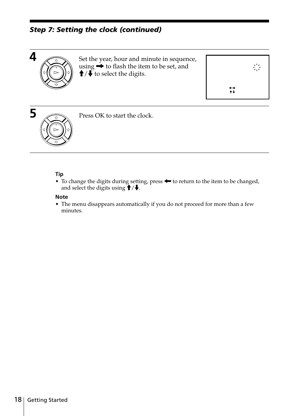 Step 7: setting the clock (continued), Press ok to start the clock | Sony SLV-ED88ME User Manual | Page 18 / 60