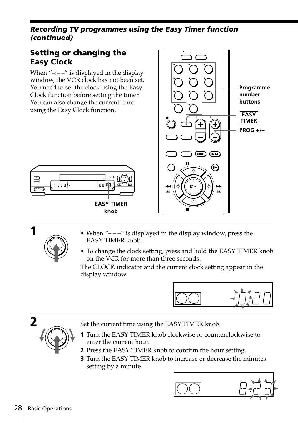 Setting or changing the easy clock | Sony SLV-ED88ME User Manual | Page 28 / 60