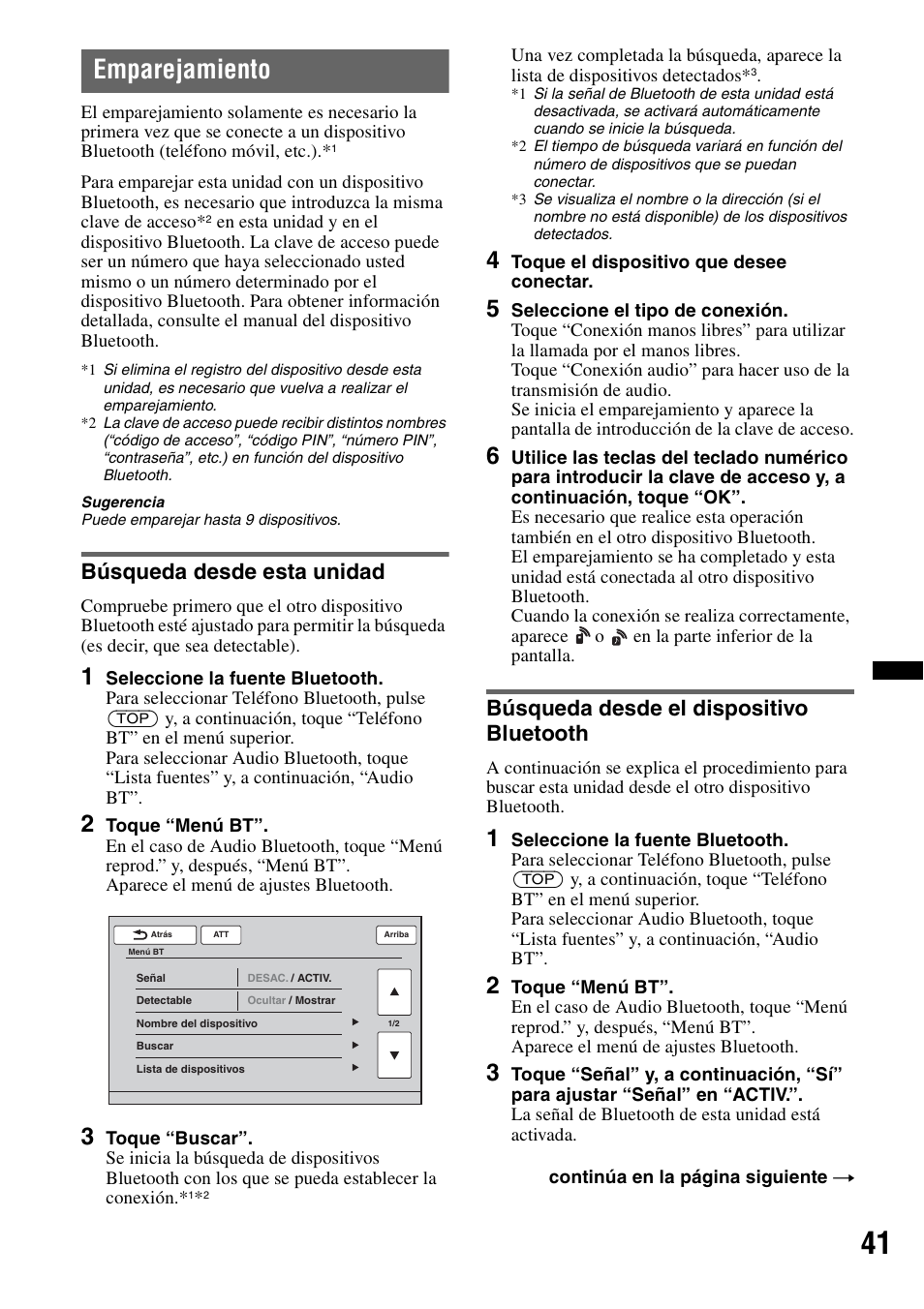 Emparejamiento, Búsqueda desde esta unidad, Búsqueda desde el dispositivo bluetooth | Sony XNV-L66BT User Manual | Page 117 / 248