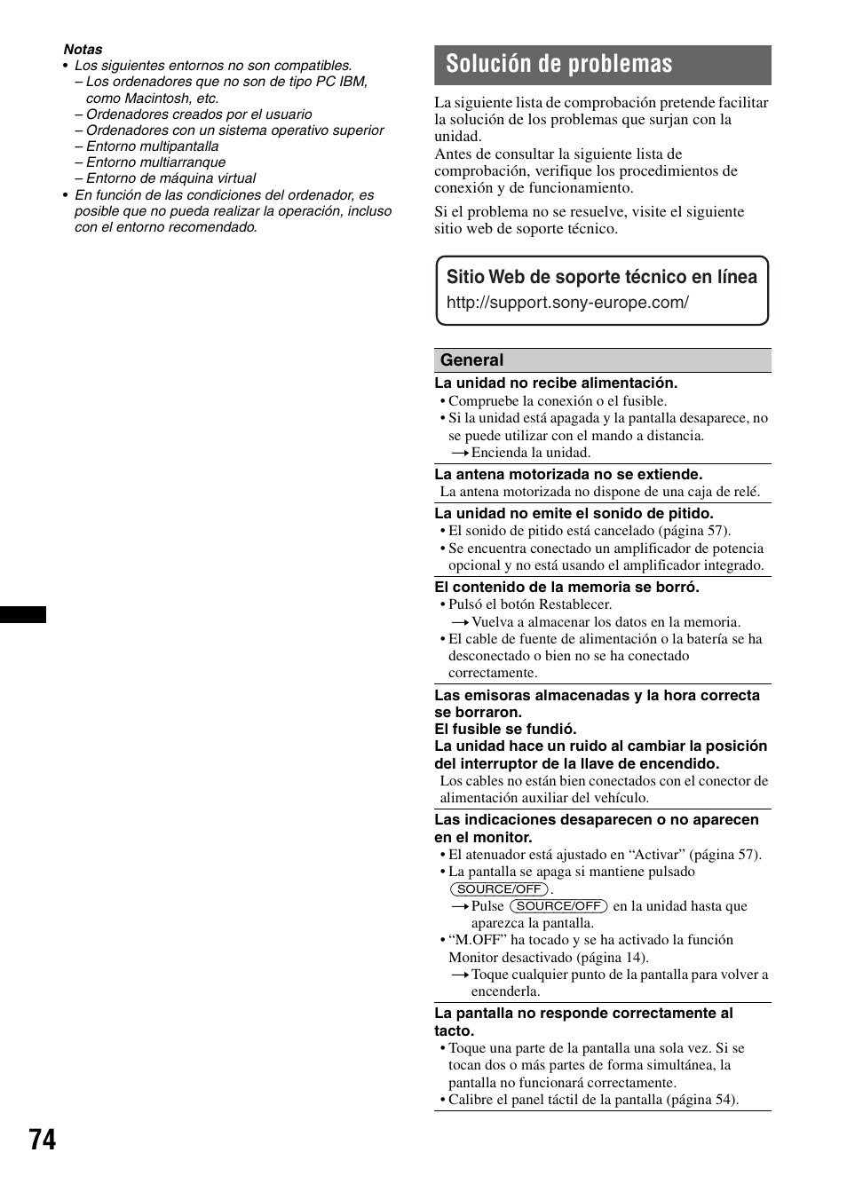 Solución de problemas, Sitio web de soporte técnico en línea | Sony XNV-L66BT User Manual | Page 150 / 248