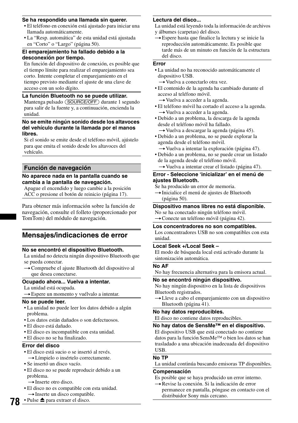 Mensajes/indicaciones de error | Sony XNV-L66BT User Manual | Page 154 / 248