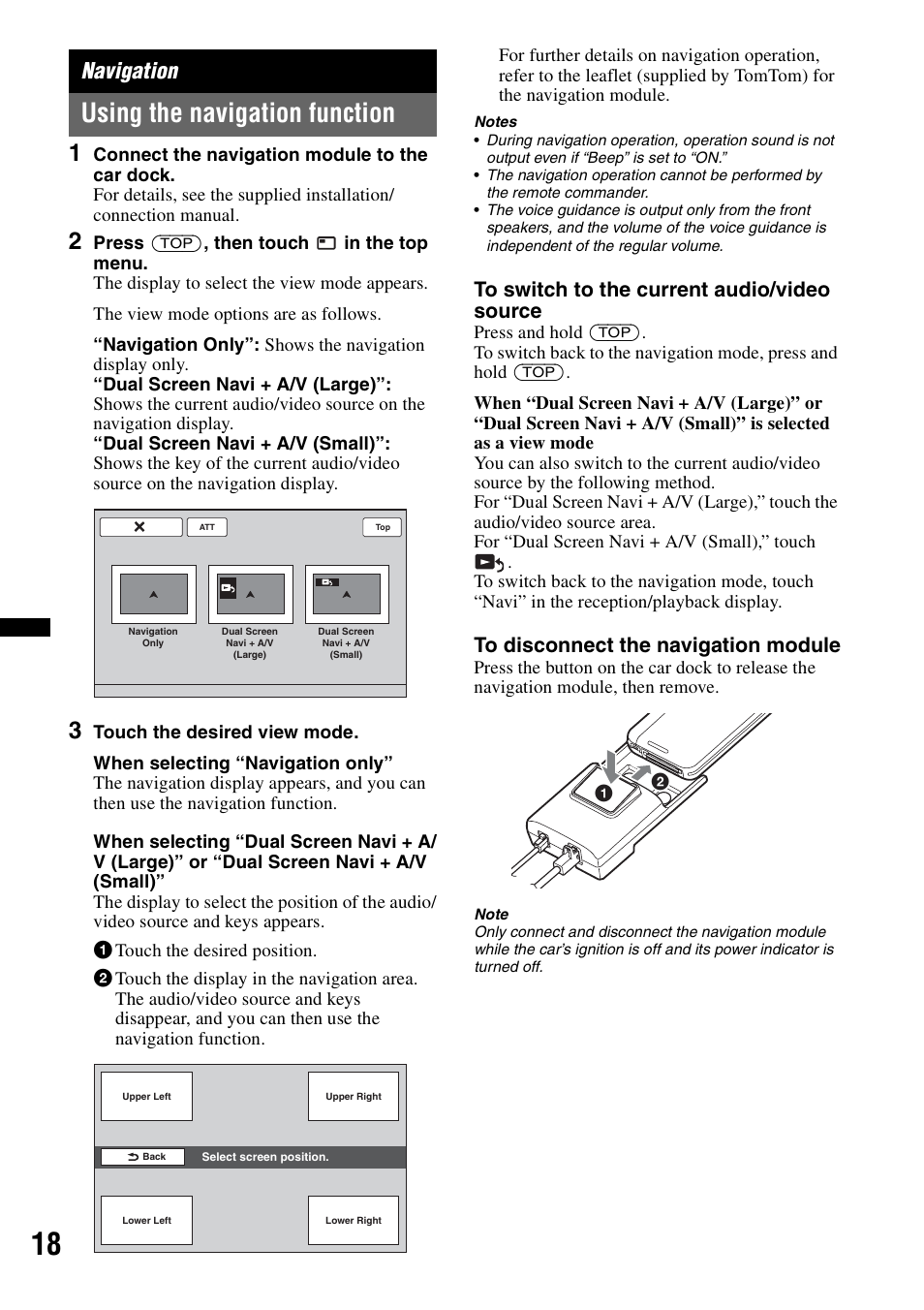 Navigation, Using the navigation function | Sony XNV-L66BT User Manual | Page 18 / 248