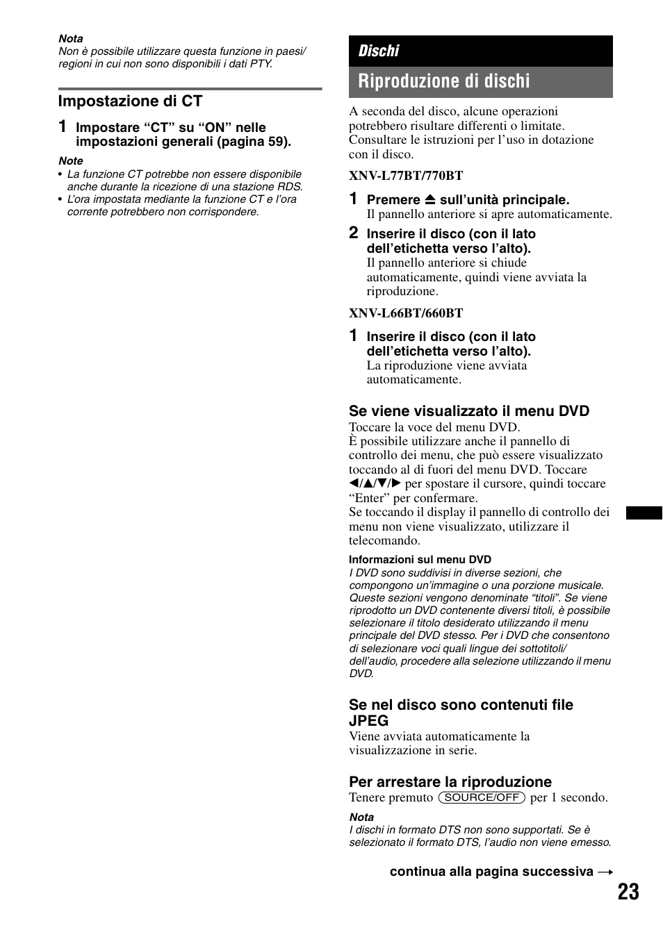 Impostazione di ct, Dischi, Riproduzione di dischi | Sony XNV-L66BT User Manual | Page 181 / 248