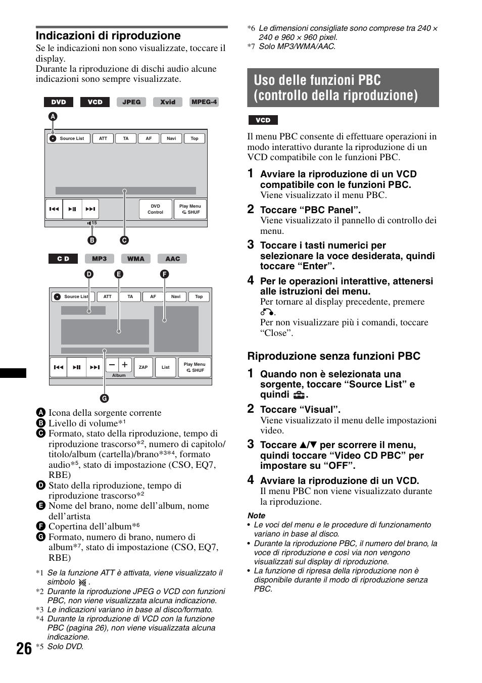 Indicazioni di riproduzione, Riproduzione senza funzioni pbc | Sony XNV-L66BT User Manual | Page 184 / 248