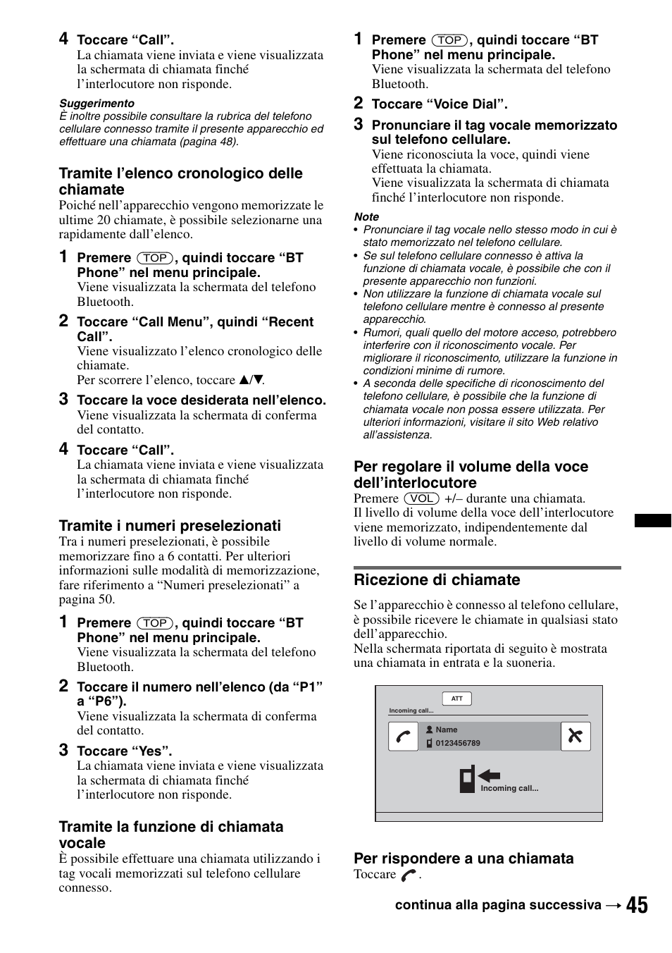 Ricezione di chiamate | Sony XNV-L66BT User Manual | Page 203 / 248