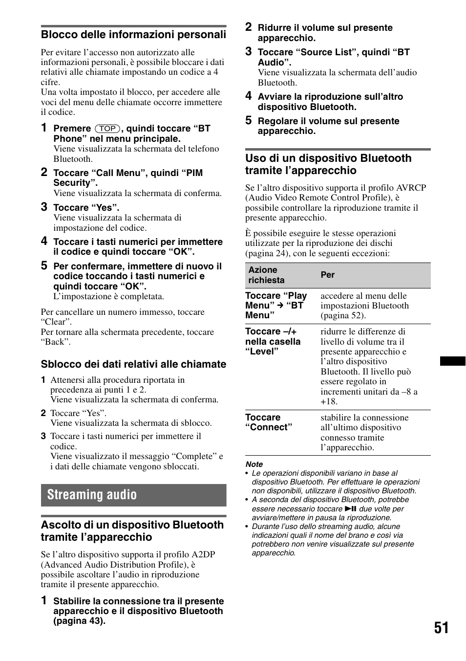 Blocco delle informazioni personali, Streaming audio | Sony XNV-L66BT User Manual | Page 209 / 248