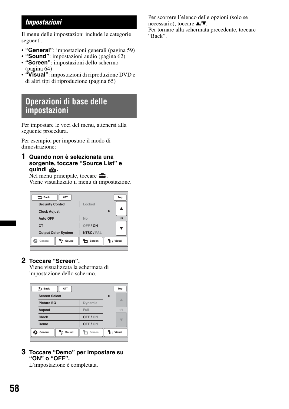 Impostazioni, Operazioni di base delle impostazioni | Sony XNV-L66BT User Manual | Page 216 / 248