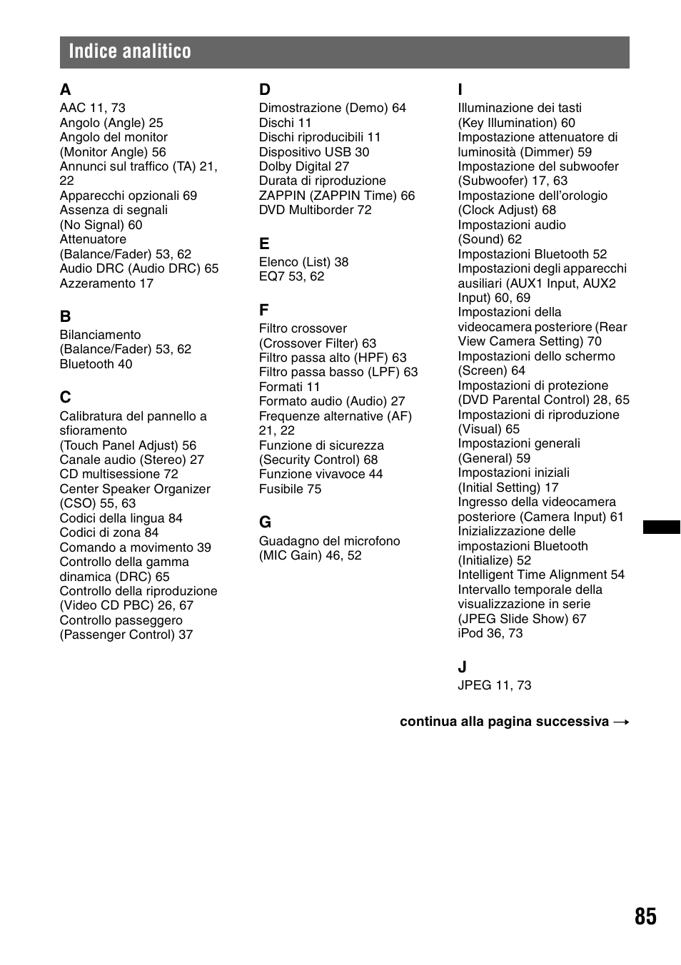 Indice analitico | Sony XNV-L66BT User Manual | Page 243 / 248