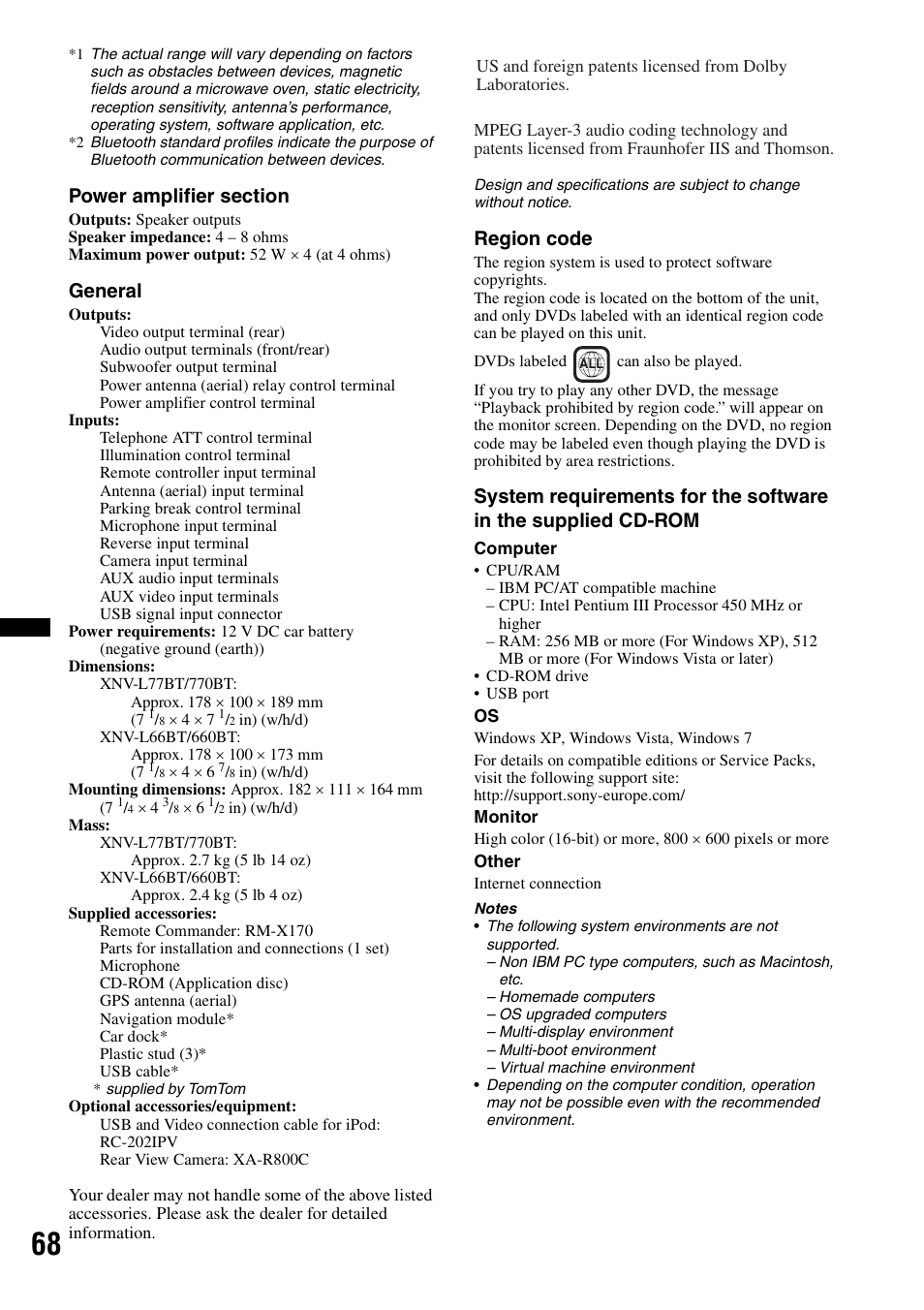 General, Region code | Sony XNV-L66BT User Manual | Page 68 / 248