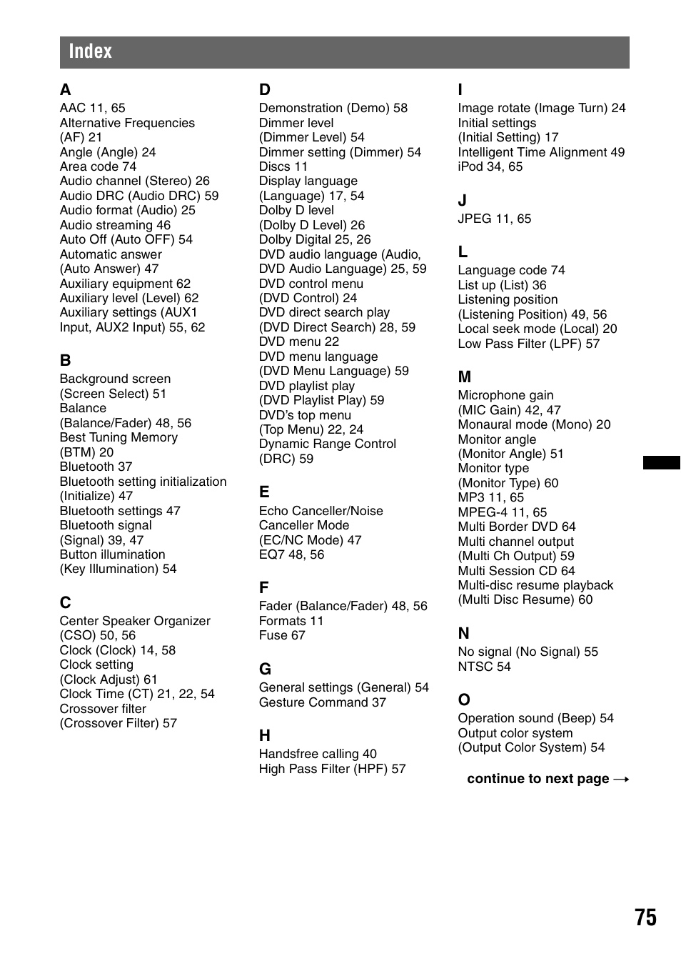 Index | Sony XNV-L66BT User Manual | Page 75 / 248