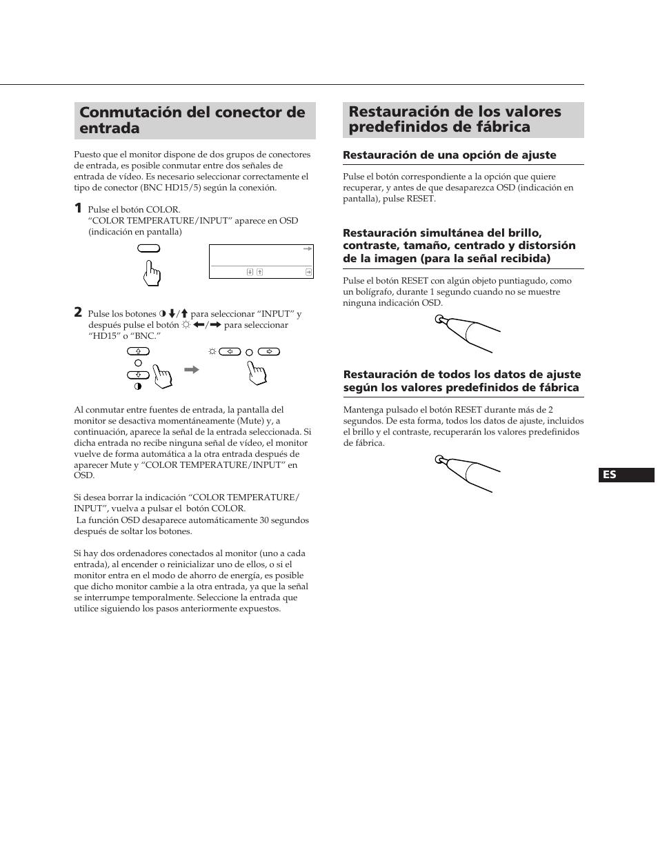 Conmutación del conector de entrada | Sony CPD-300SFT User Manual | Page 29 / 33