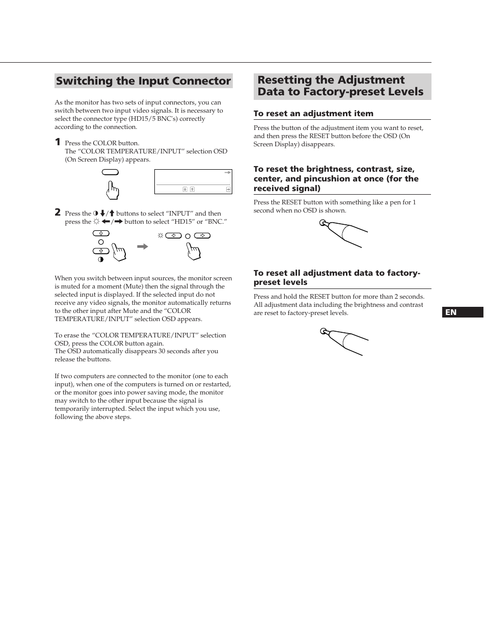 Switching the input connector | Sony CPD-300SFT User Manual | Page 9 / 33