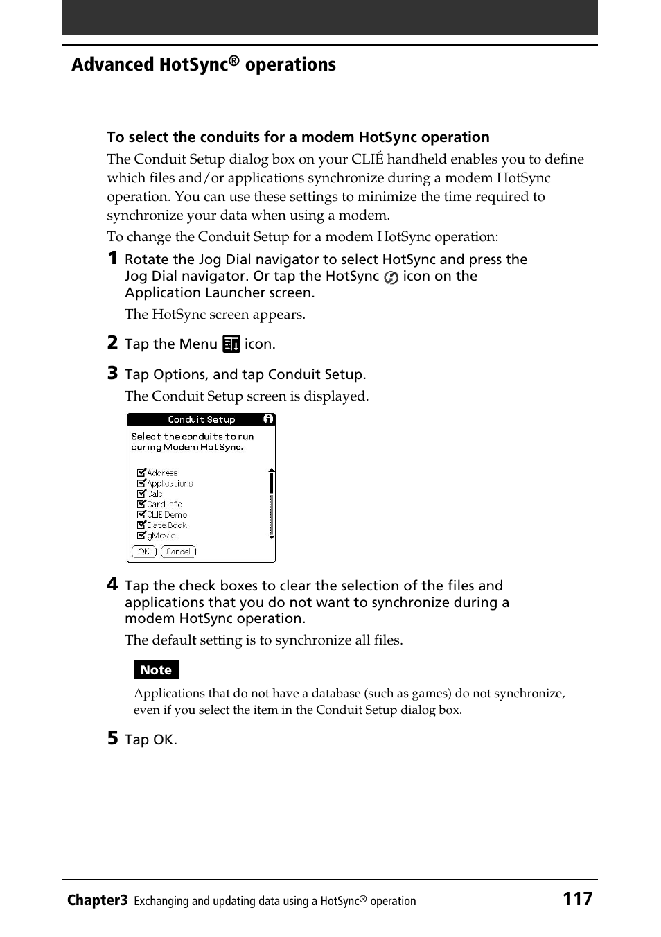 Advanced hotsync, Operations | Sony PEG-T415G User Manual | Page 117 / 220