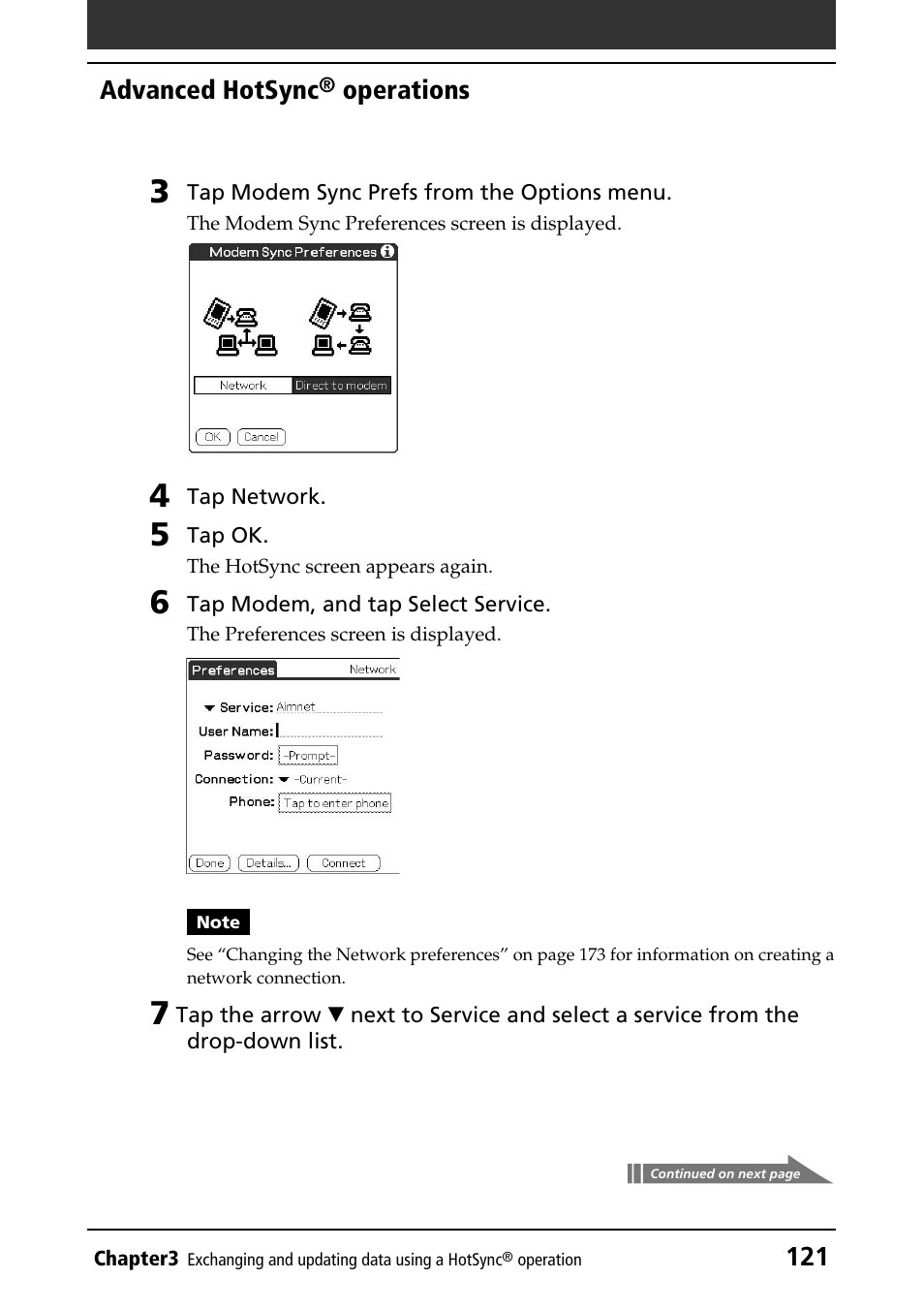 121 advanced hotsync, Operations | Sony PEG-T415G User Manual | Page 121 / 220