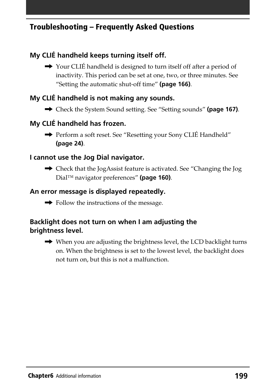 Troubleshooting – frequently asked questions | Sony PEG-T415G User Manual | Page 199 / 220