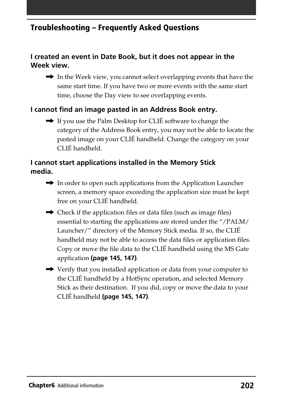 Troubleshooting – frequently asked questions | Sony PEG-T415G User Manual | Page 202 / 220