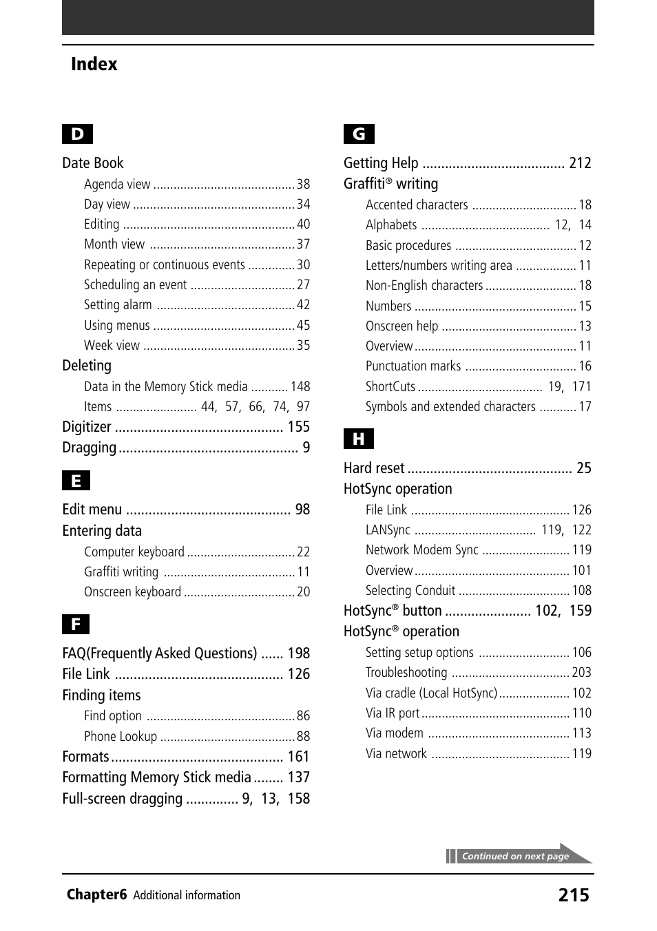 Index | Sony PEG-T415G User Manual | Page 215 / 220