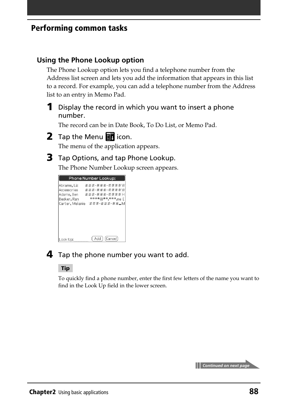 88 performing common tasks | Sony PEG-T415G User Manual | Page 88 / 220