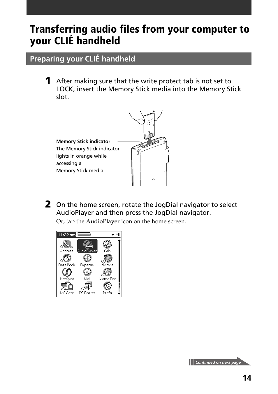 Preparing your clié handheld, 14 preparing your clié handheld | Sony A-AY7-100-11(1) User Manual | Page 14 / 36