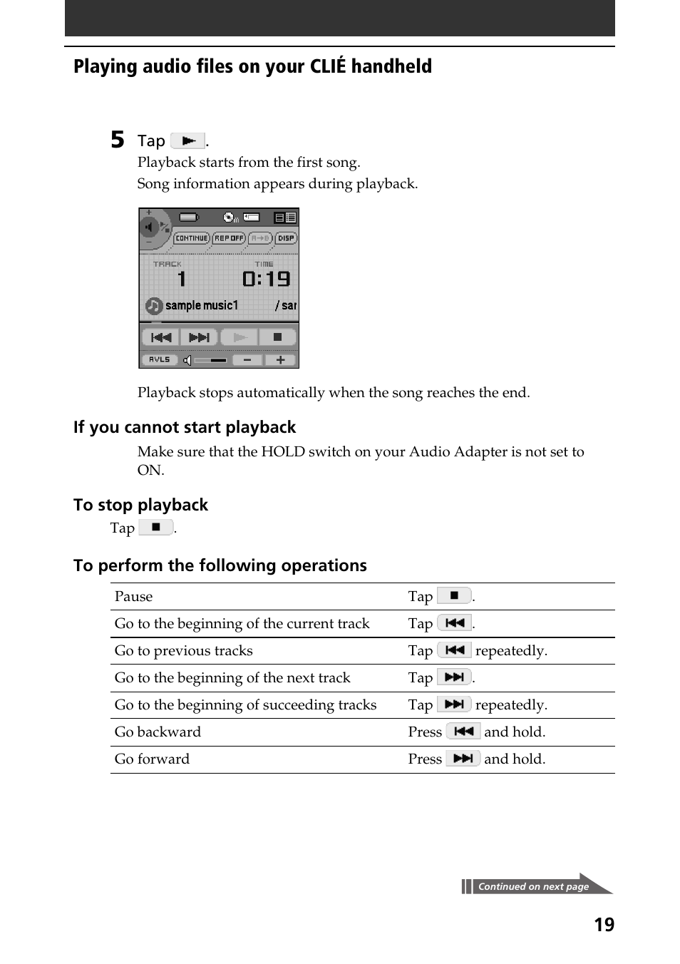 Playing audio files on your clié handheld | Sony A-AY7-100-11(1) User Manual | Page 19 / 36