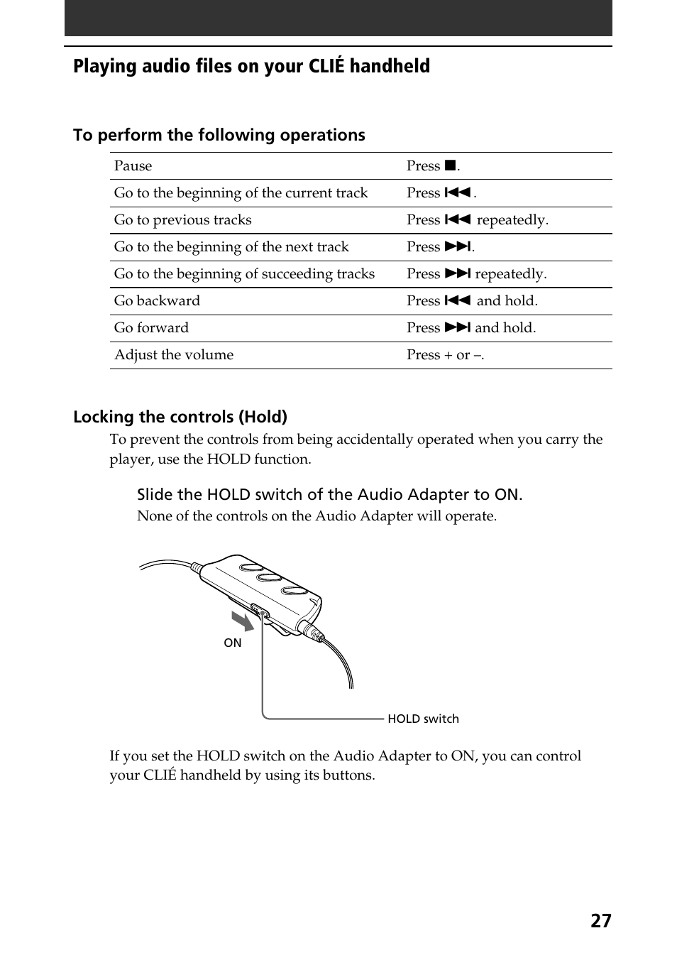 Playing audio files on your clié handheld | Sony A-AY7-100-11(1) User Manual | Page 27 / 36