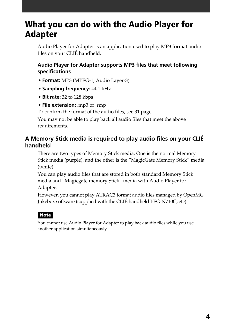 What you can do with the audio player for adapter | Sony A-AY7-100-11(1) User Manual | Page 4 / 36