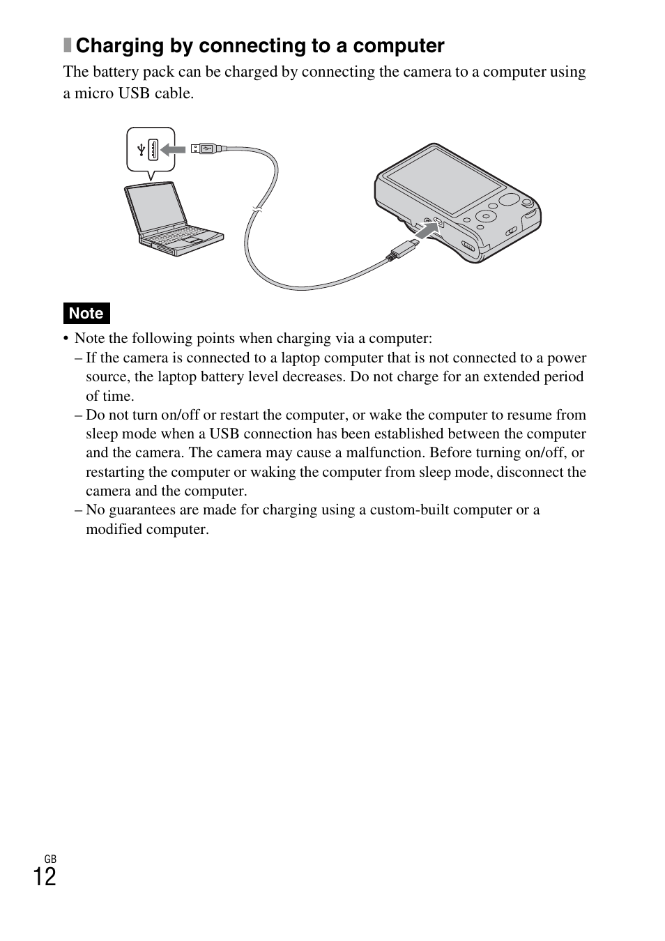 Xcharging by connecting to a computer | Sony Cyber-shot Digital Still Camera HX10V User Manual | Page 12 / 64