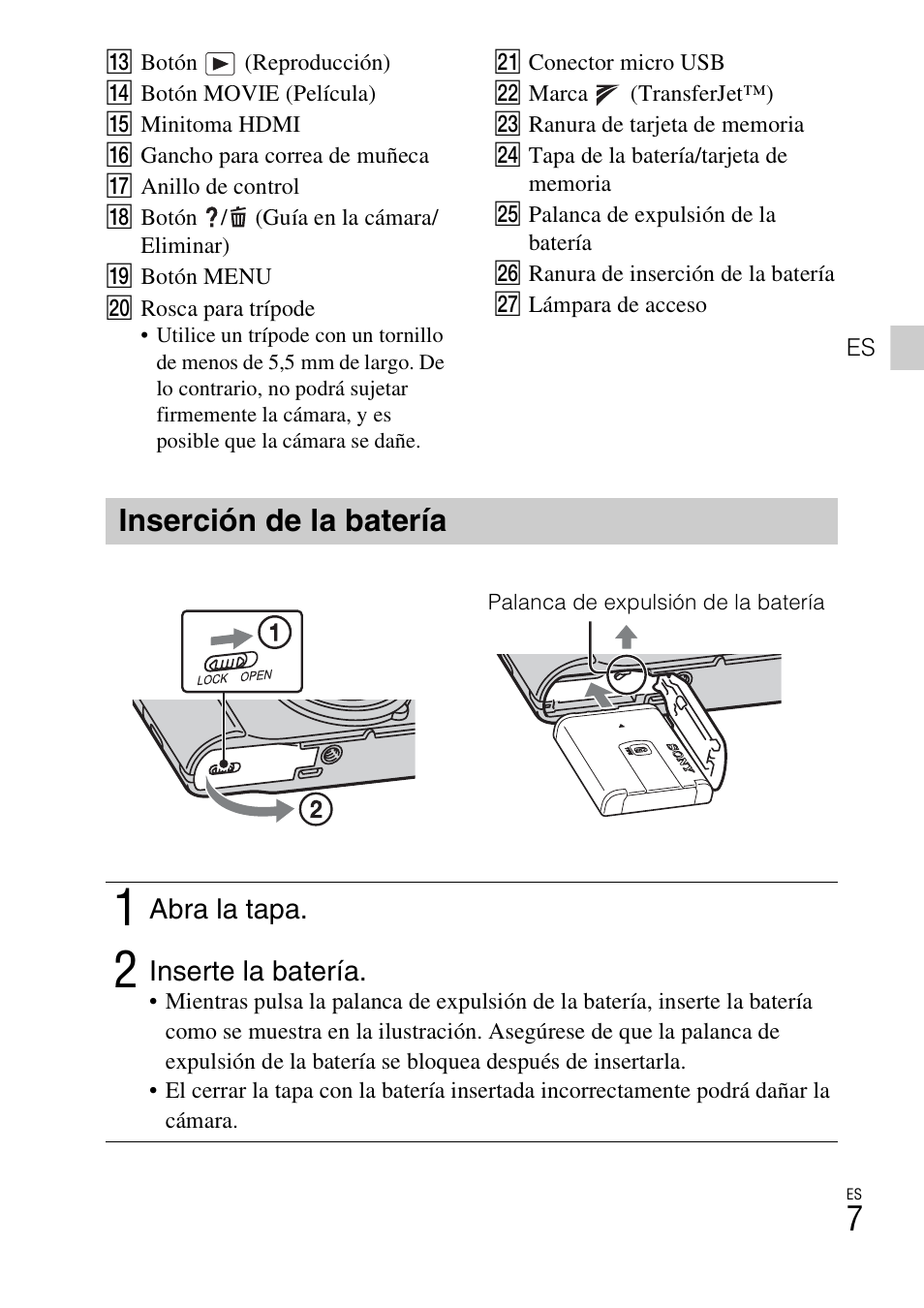 Inserción de la batería | Sony Cyber-shot Digital Still Camera HX10V User Manual | Page 37 / 64