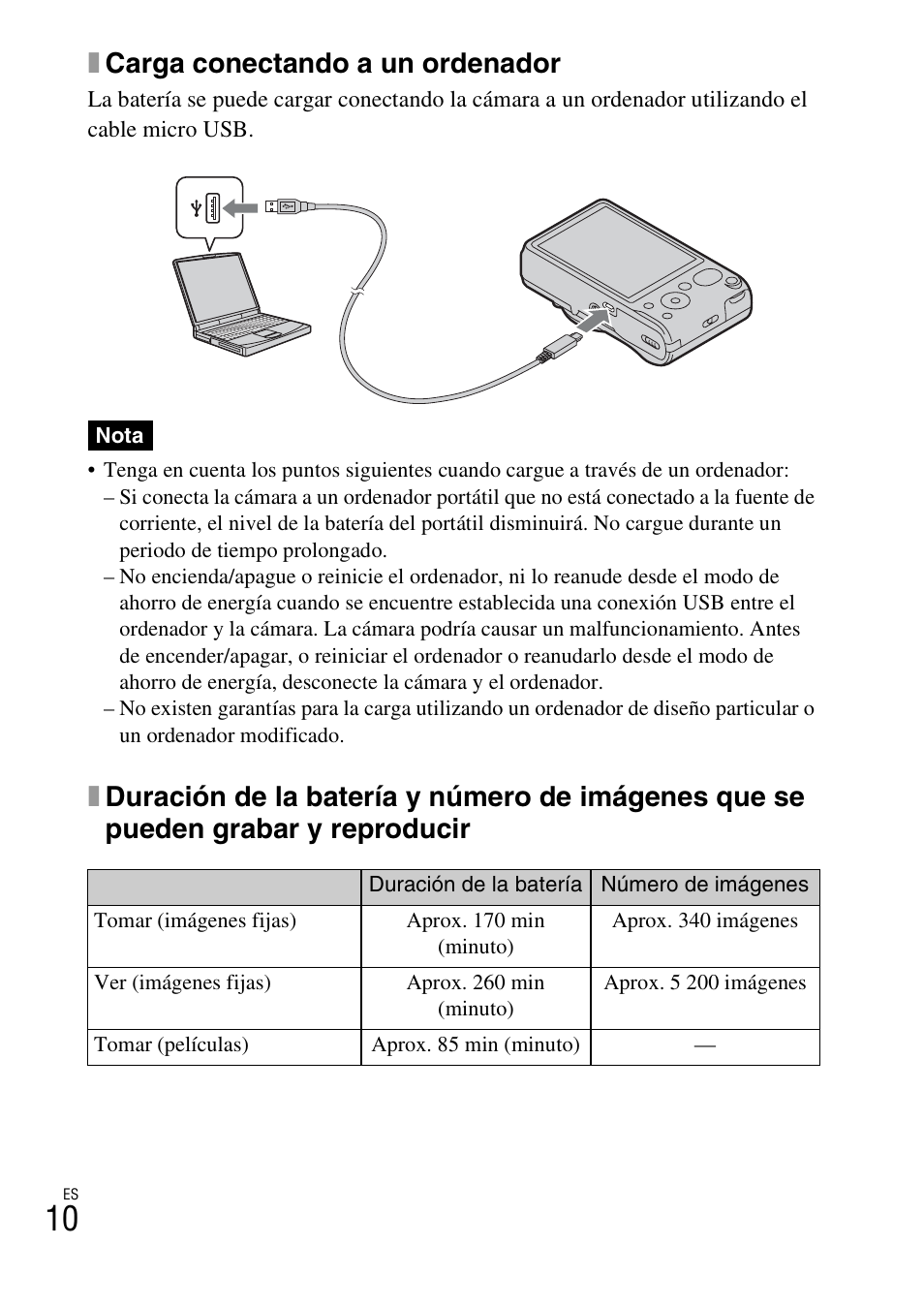 Xcarga conectando a un ordenador | Sony Cyber-shot Digital Still Camera HX10V User Manual | Page 40 / 64