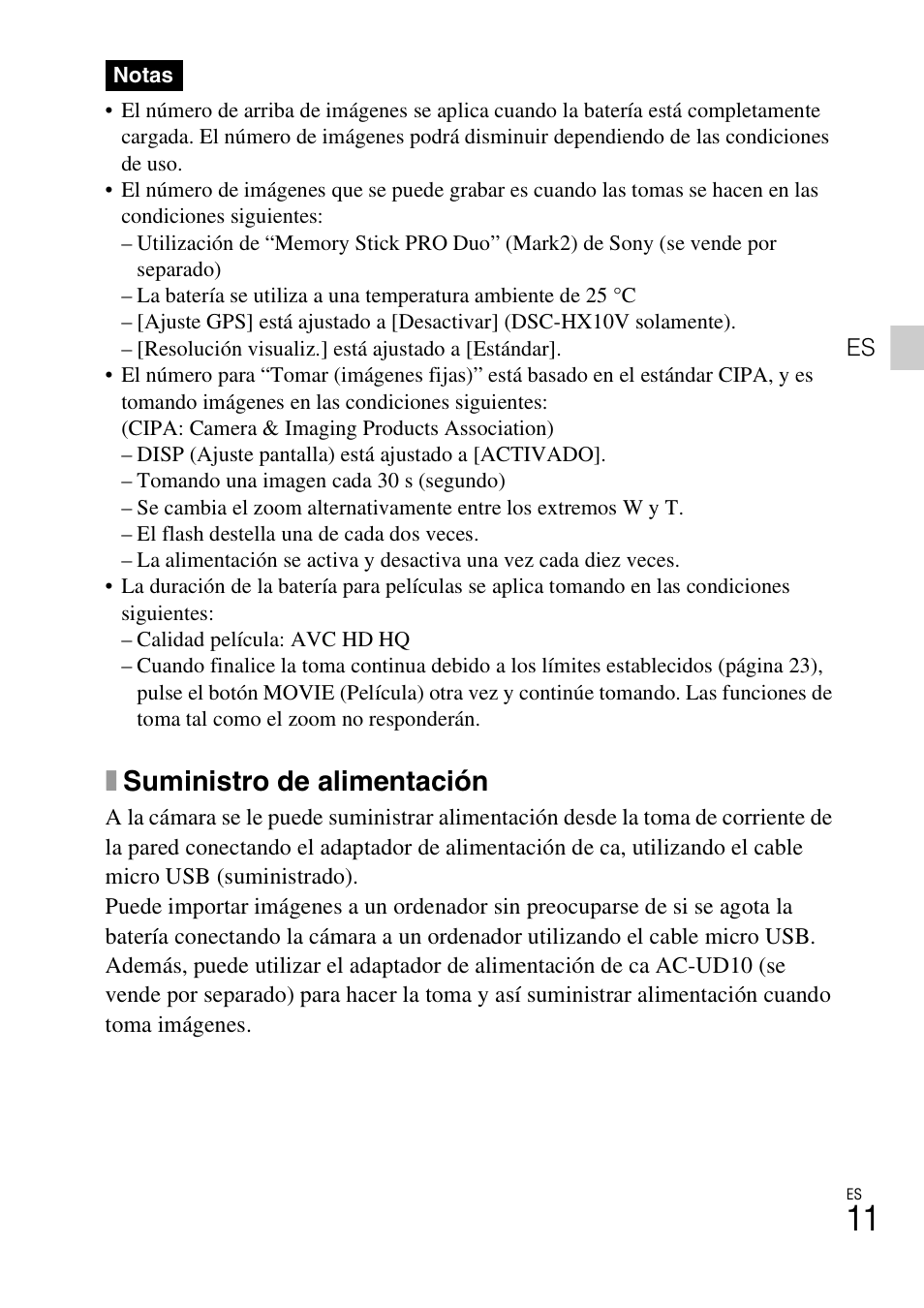 Xsuministro de alimentación | Sony Cyber-shot Digital Still Camera HX10V User Manual | Page 41 / 64