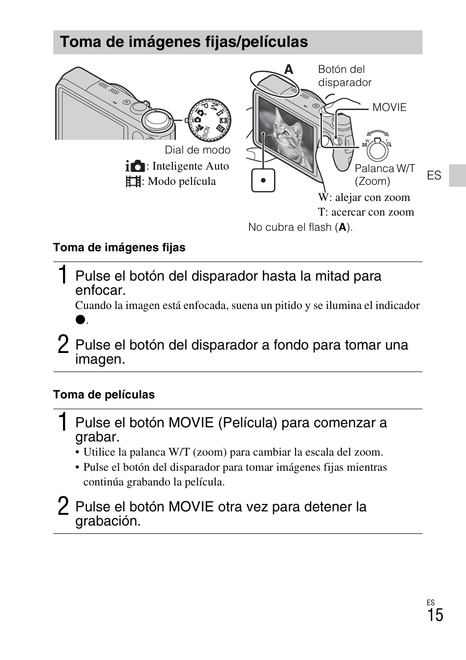 Toma de imágenes fijas/películas | Sony Cyber-shot Digital Still Camera HX10V User Manual | Page 45 / 64