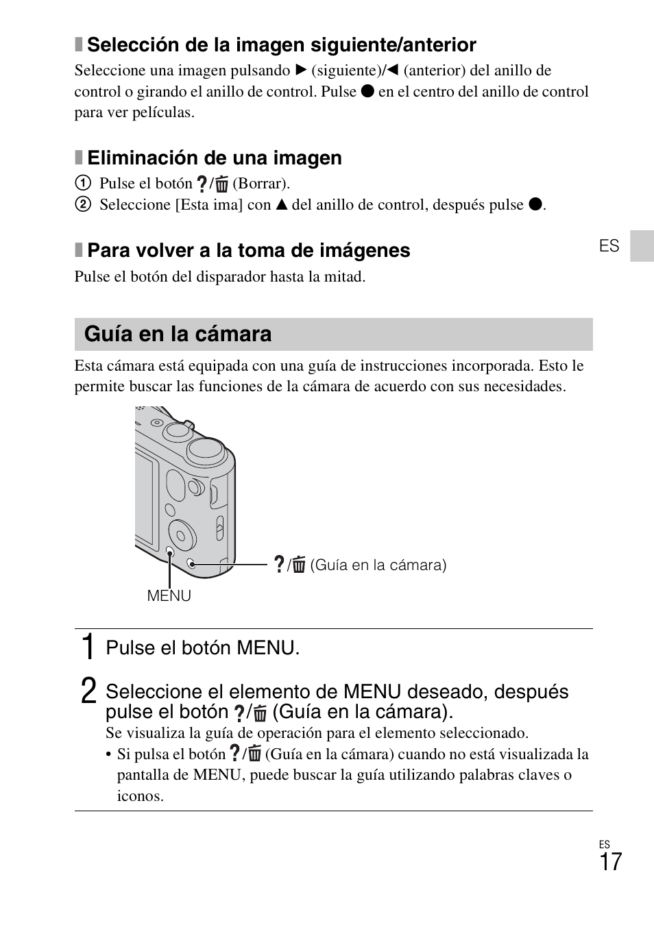 Guía en la cámara | Sony Cyber-shot Digital Still Camera HX10V User Manual | Page 47 / 64