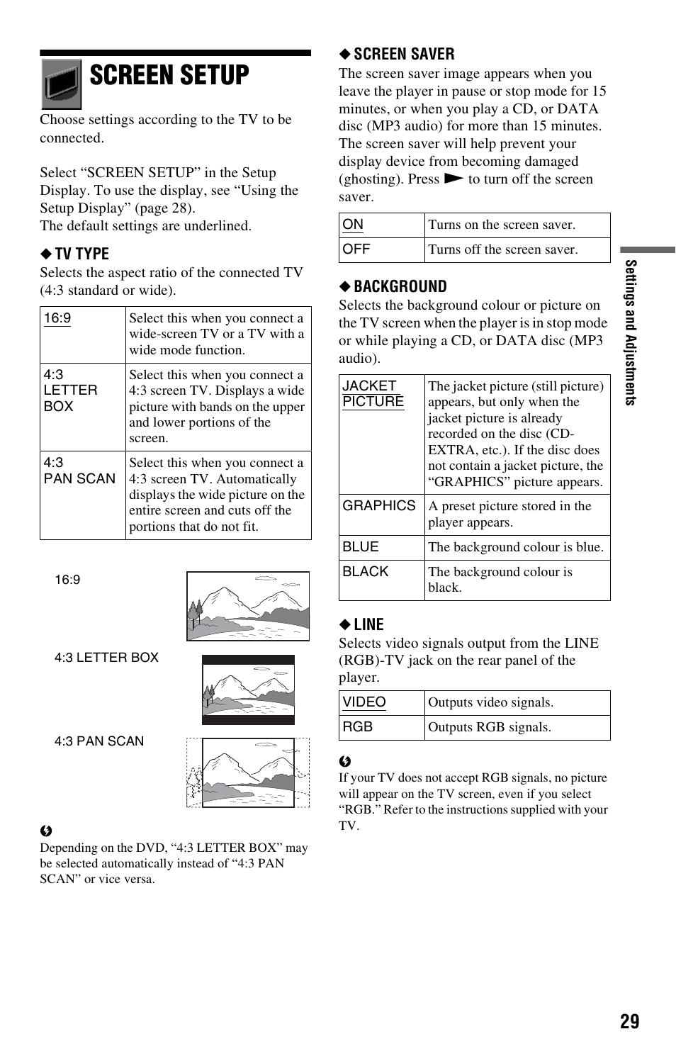 Screen setup | Sony 4-115-669-11(1) User Manual | Page 29 / 40