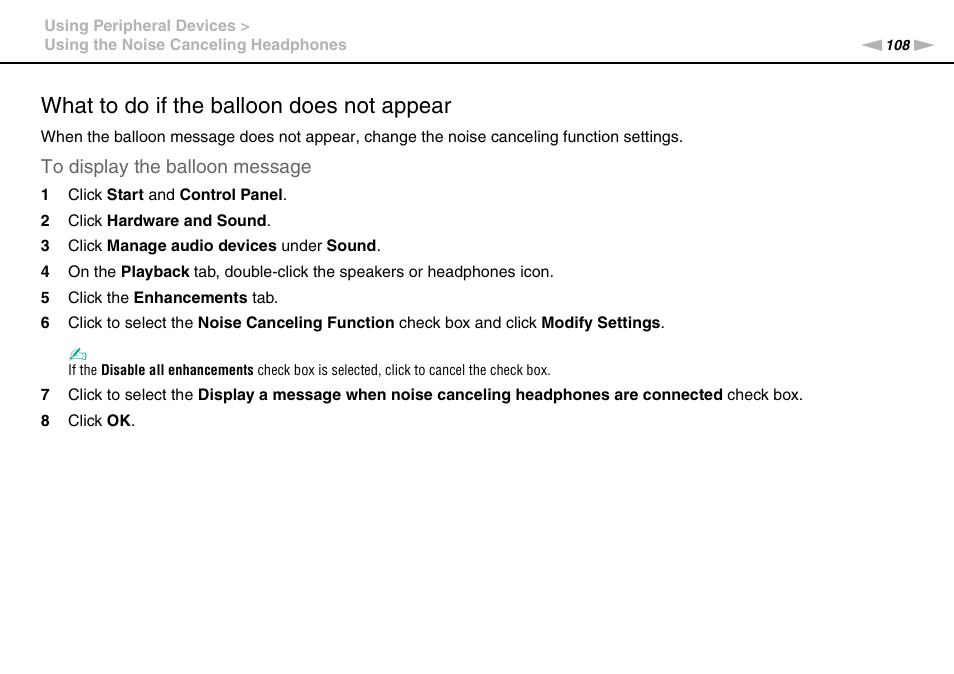 What to do if the balloon does not appear | Sony VAIO VPCZ2 User Manual | Page 108 / 212