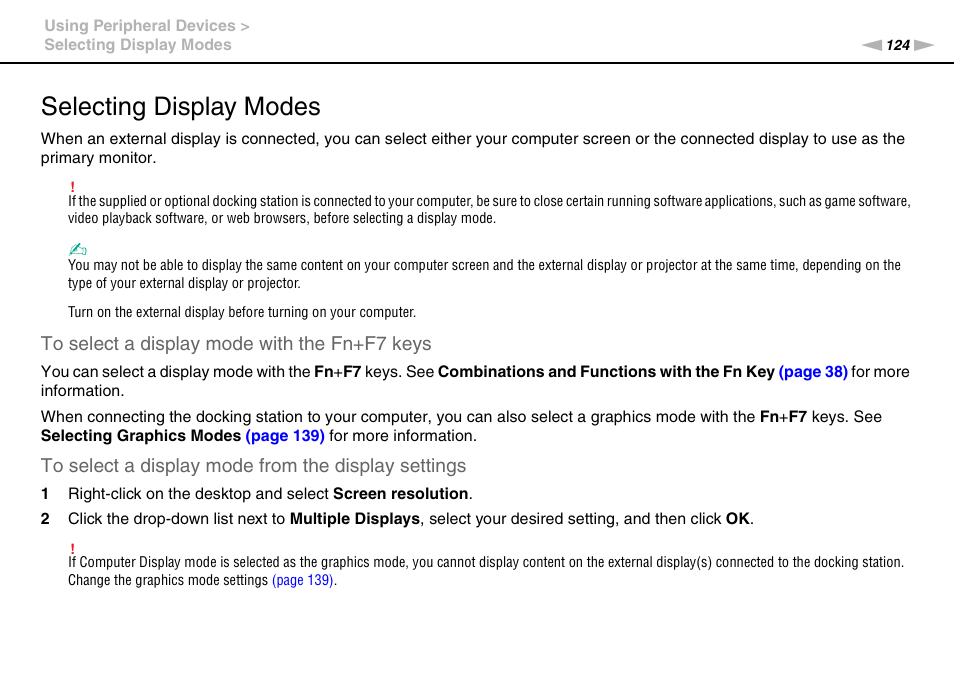 Selecting display modes | Sony VAIO VPCZ2 User Manual | Page 124 / 212