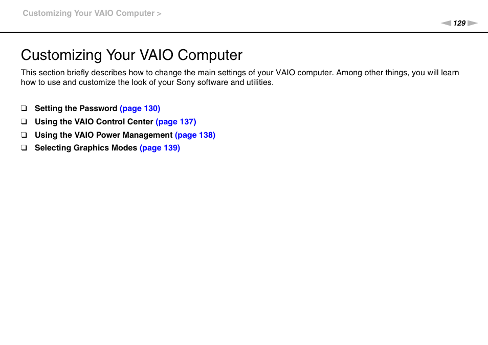 Customizing your vaio computer | Sony VAIO VPCZ2 User Manual | Page 129 / 212