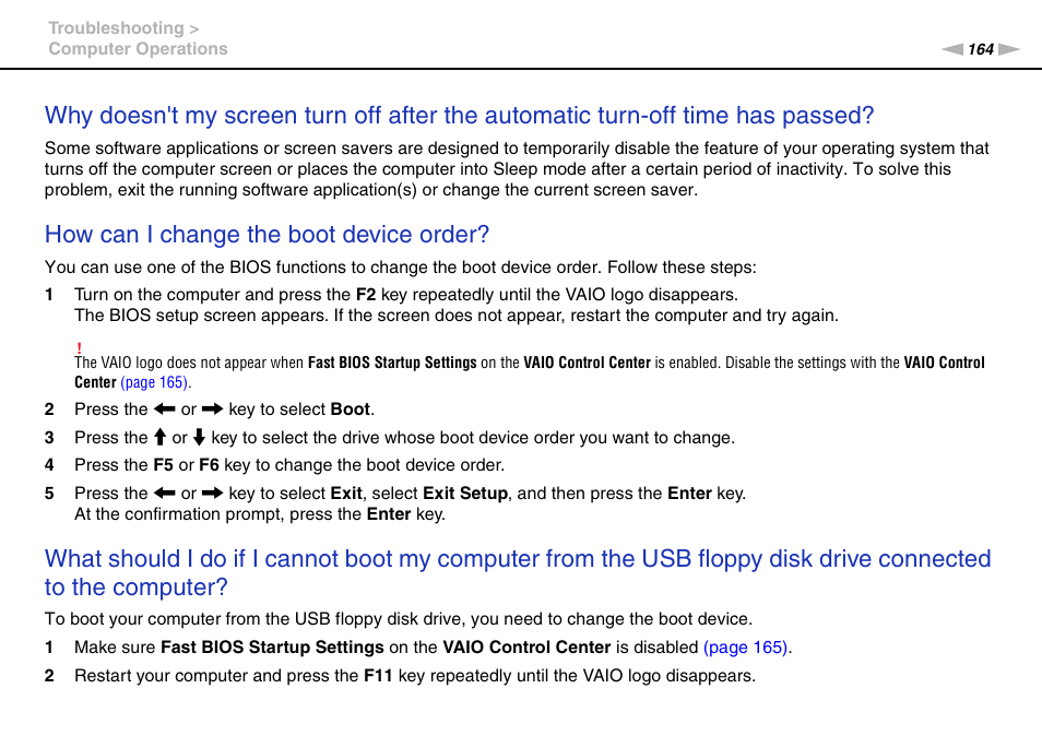 How can i change the boot device order | Sony VAIO VPCZ2 User Manual | Page 164 / 212