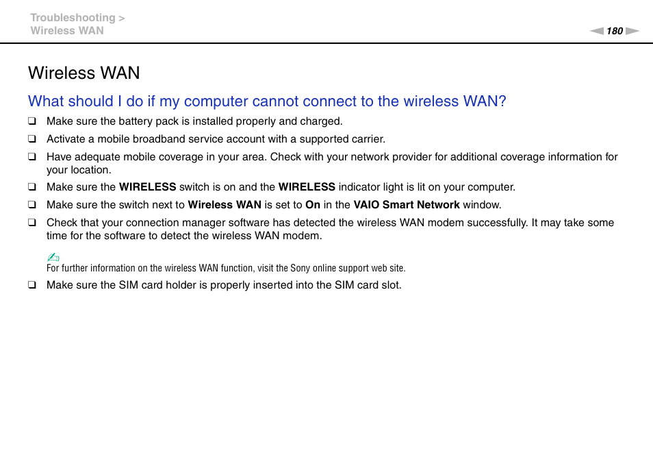 Wireless wan | Sony VAIO VPCZ2 User Manual | Page 180 / 212