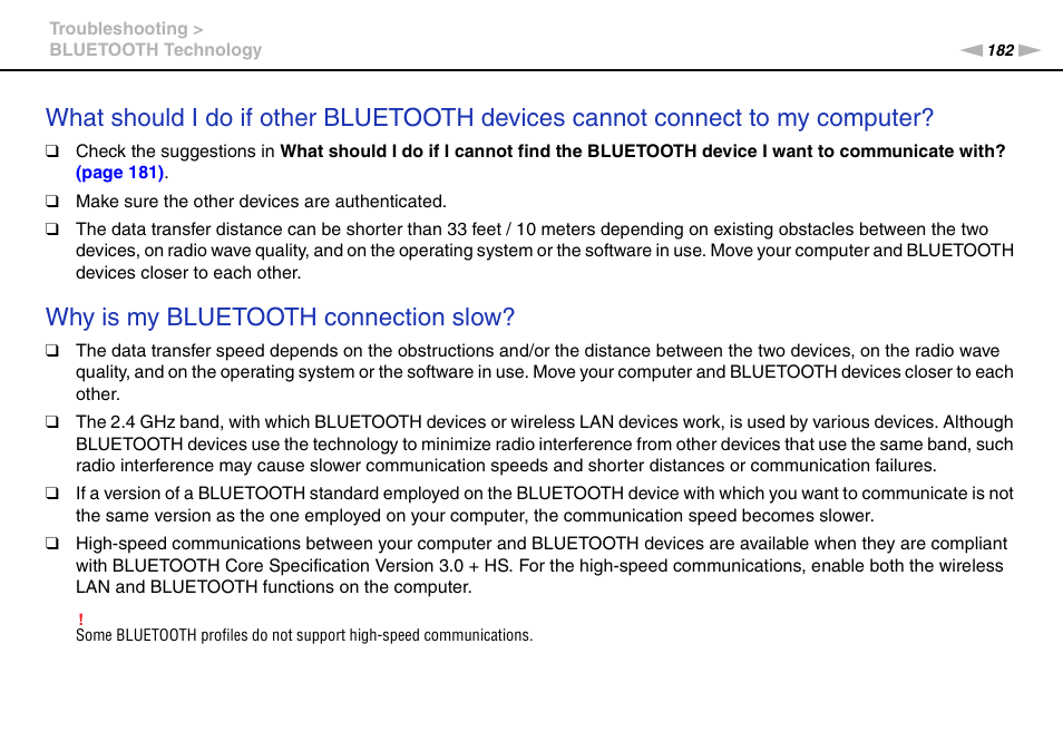 Why is my bluetooth connection slow | Sony VAIO VPCZ2 User Manual | Page 182 / 212