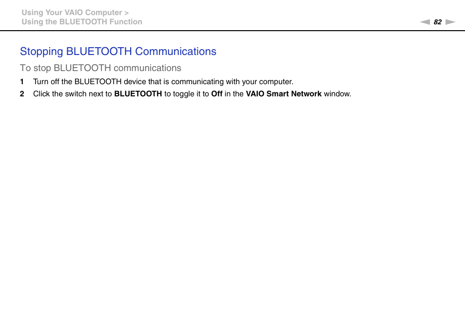 Stopping bluetooth communications | Sony VAIO VPCZ2 User Manual | Page 82 / 212