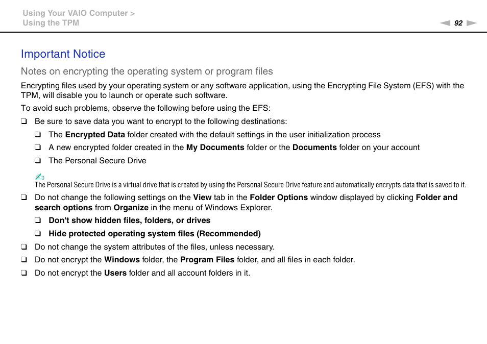 Important notice | Sony VAIO VPCZ2 User Manual | Page 92 / 212