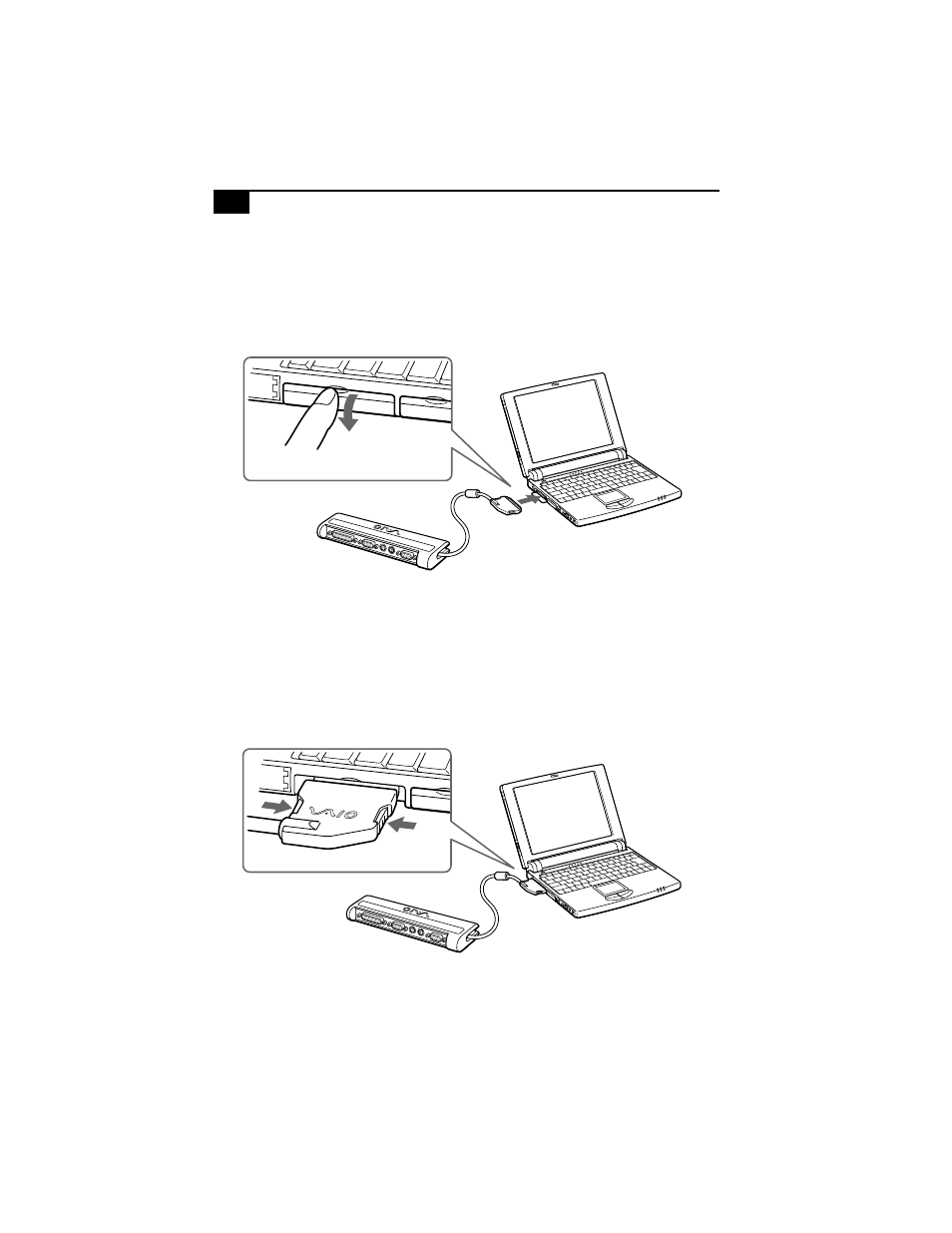 To attach the port replicator, To remove the port replicator | Sony PCG-505TX User Manual | Page 48 / 104